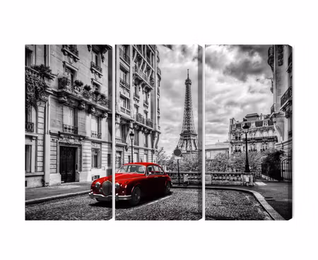 Canvastavla - Multipart Red Retro Car on the