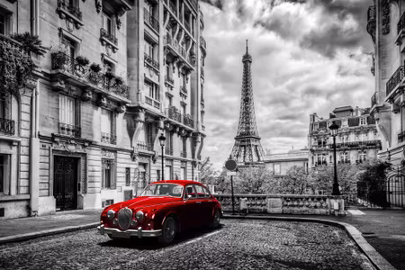 Canvastavla - Multipart Red Retro Car on the
