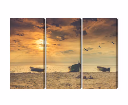 Canvastavla - Multipart Boats on the Beach At
