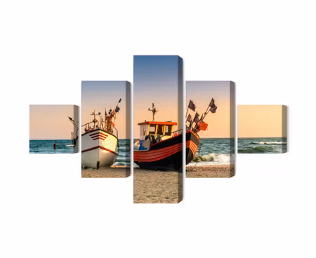 Canvastavla - Multipart Fishing Boats on the Beach