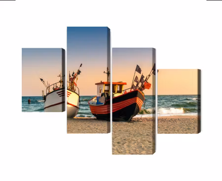 Canvastavla - Multipart Fishing Boats on the Beach