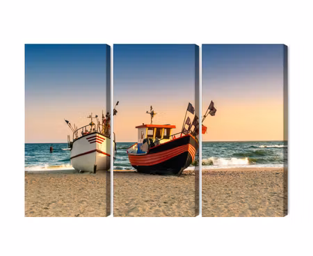 Canvastavla - Multipart Fishing Boats on the Beach