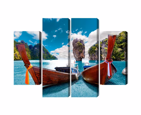 Canvastavla - Multipart Boats At the Andaman Sea