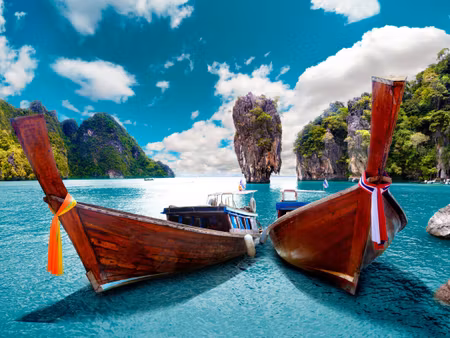 Canvastavla - Multipart Boats At the Andaman Sea