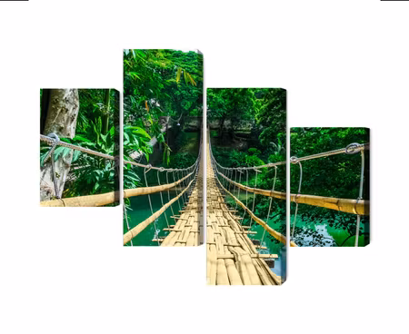 Canvastavla - Multipart Bamboo Bridge in the Rain