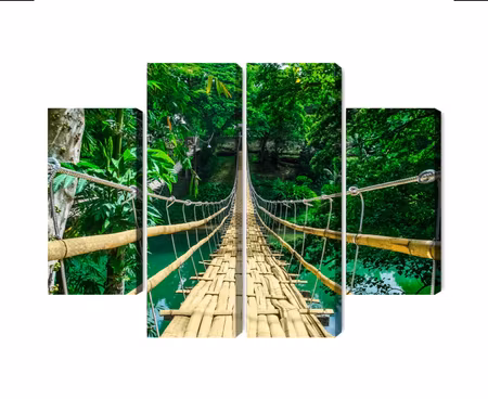 Canvastavla - Multipart Bamboo Bridge in the Rain