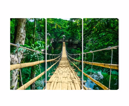 Canvastavla - Multipart Bamboo Bridge in the Rain