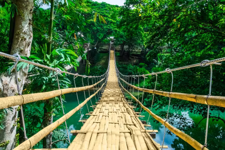 Canvastavla - Multipart Bamboo Bridge in the Rain