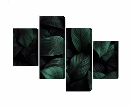 Canvastavla - Multipart Green Leaves on a Macro