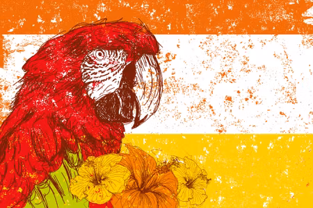 Canvastavla - Macaw Parrot with Flowers in Retro