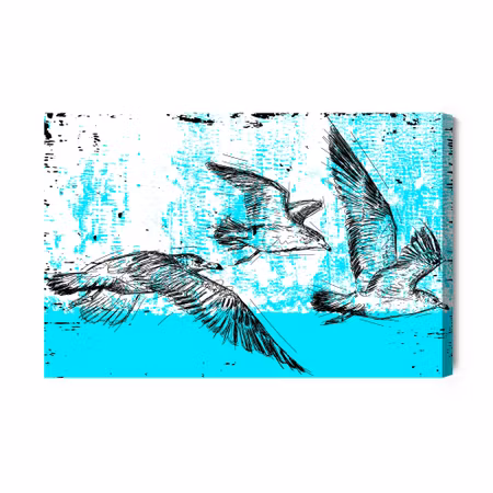 Canvastavla - Drawn Seagulls in Retro Style