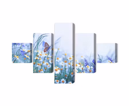 Canvastavla - Multipart Butterfly and Wildflowers