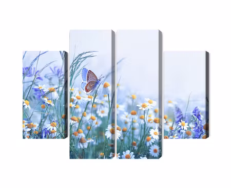 Canvastavla - Multipart Butterfly and Wildflowers