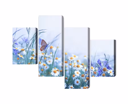 Canvastavla - Multipart Butterfly and Wildflowers