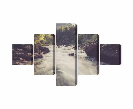 Canvastavla - Multipart Mountain River in the