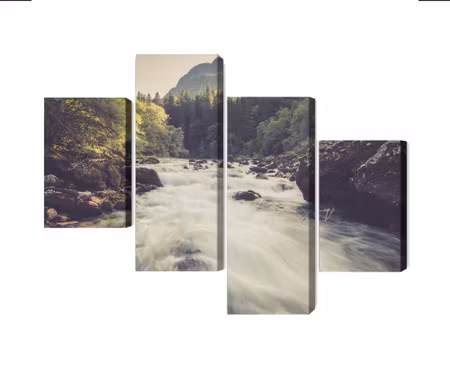 Canvastavla - Multipart Mountain River in the