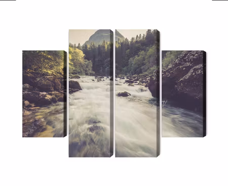 Canvastavla - Multipart Mountain River in the