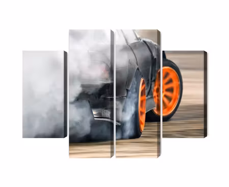 Canvastavla - Multipart Drifting Car in a Puff of