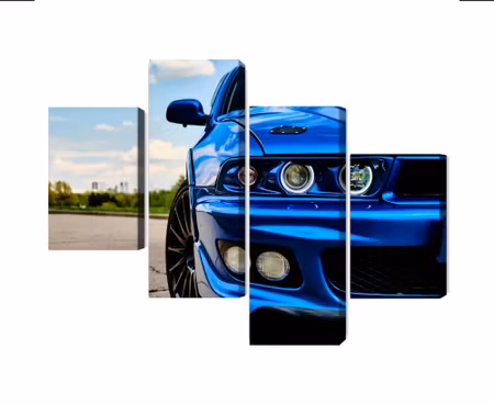 Canvastavla - Multipart Front of a Blue Sports Car
