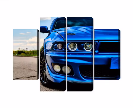 Canvastavla - Multipart Front of a Blue Sports Car