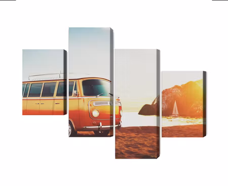 Canvastavla - Multipart Retro Car on the Beach