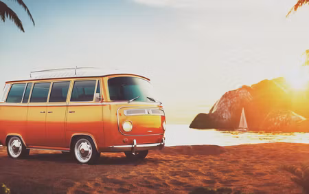Canvastavla - Multipart Retro Car on the Beach
