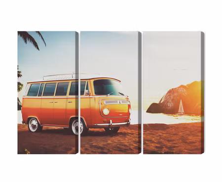 Canvastavla - Multipart Retro Car on the Beach