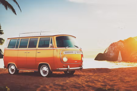 Canvastavla - Multipart Retro Car on the Beach