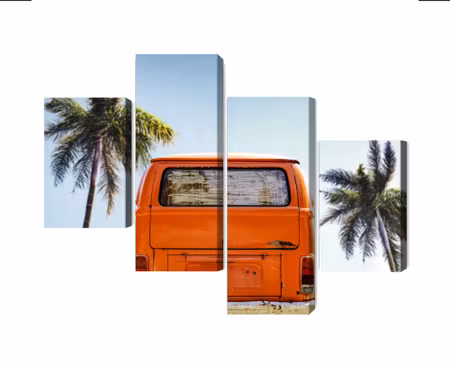 Canvastavla - Multipart Retro Car Between Palm