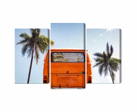 Canvastavla - Multipart Retro Car Between Palm