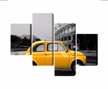 Canvastavla - Multipart Yellow Retro Car on the