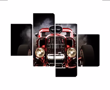 Canvastavla - Multipart Hot Rod Car on a Smoke