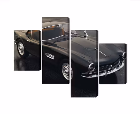 Canvastavla - Multipart Vintage Black Sports Car