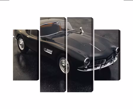 Canvastavla - Multipart Vintage Black Sports Car