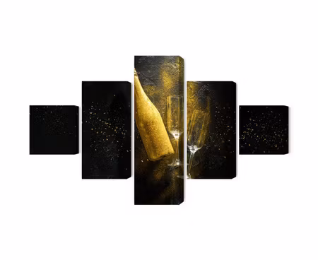 Canvastavla - Multipart Golden Bottle of Champagne
