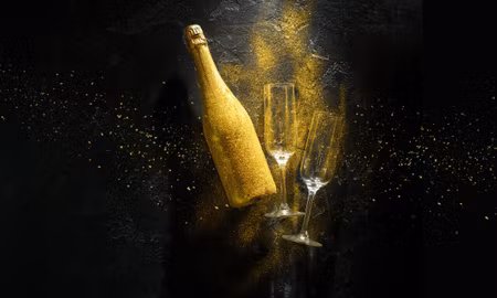 Canvastavla - Multipart Golden Bottle of Champagne