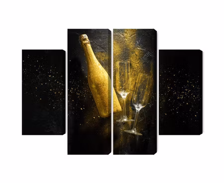 Canvastavla - Multipart Golden Bottle of Champagne