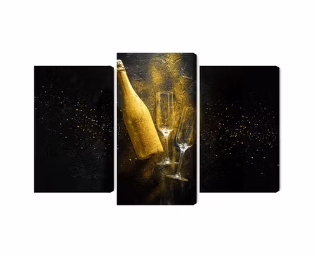 Canvastavla - Multipart Golden Bottle of Champagne
