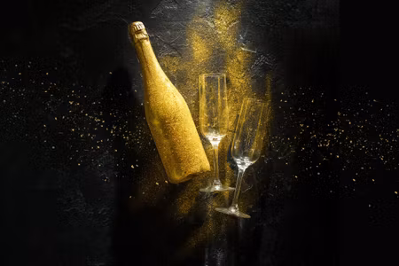 Canvastavla - Multipart Golden Bottle of Champagne