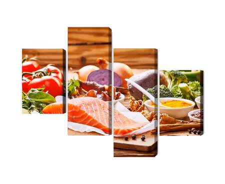 Canvastavla - Multipart Salmon Among Vegetables