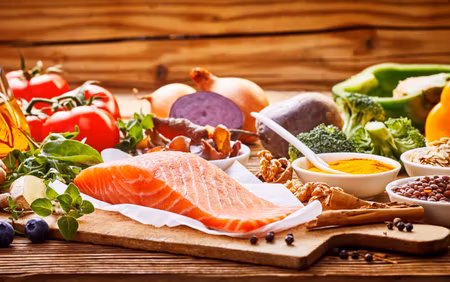 Canvastavla - Multipart Salmon Among Vegetables