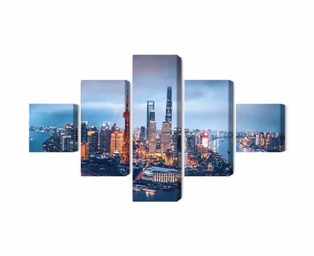 Canvastavla - Multipart Shanghai Panorama At Night