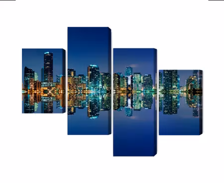 Canvastavla - Multipart Panorama of Miami By Night