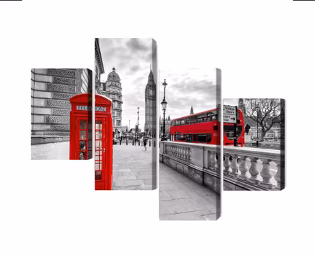 Canvastavla - Multipart Red Phone Booth in London