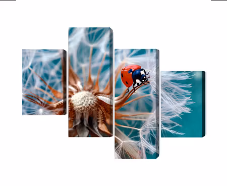 Canvastavla - Multipart Ladybug on a Dandelion on