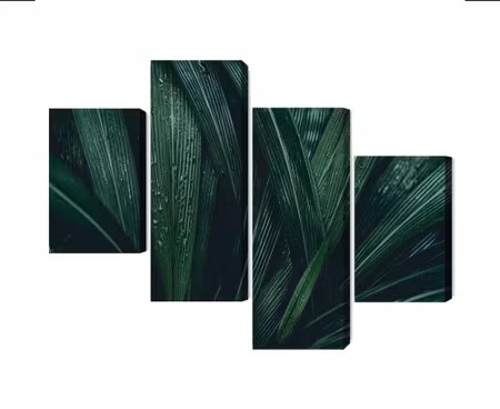 Canvastavla - Multipart Dark Green Leaves on a