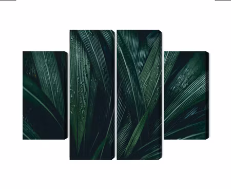 Canvastavla - Multipart Dark Green Leaves on a