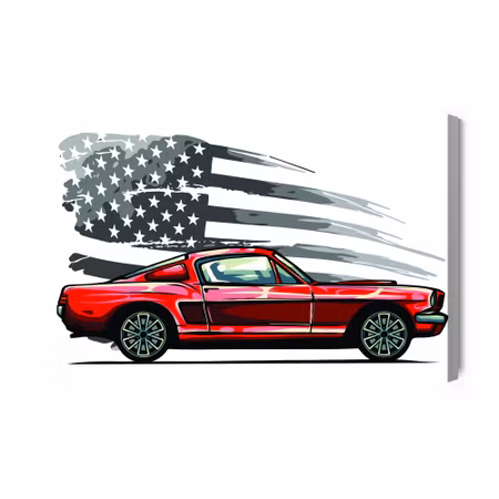 Canvastavla - Sports Car on a Gray Retro Usa Flag