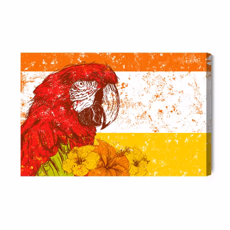 Canvastavla - Macaw Parrot with Flowers in Retro