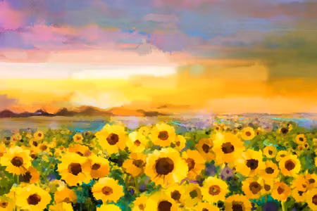 Canvastavla - A Landscape with Sunflowers As